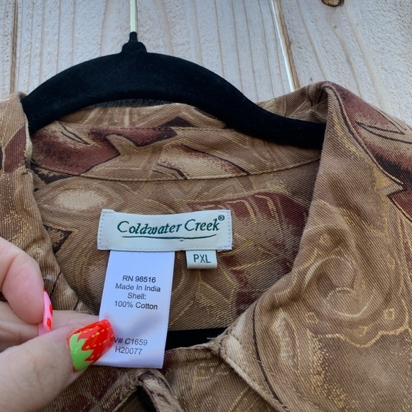 Coldwater Creek Brown Floral Denim Petite Jacket petite XL metallic boho button - Picture 4 of 7